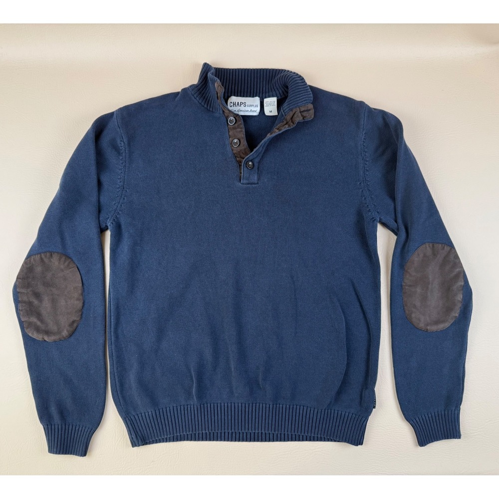 Preppy Mock Neck Sweater Cotton Elbow Patches Medium Chaps Surplus